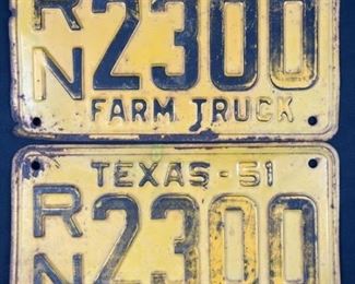 Pair of 1951 Texas Farm Truck License Plates