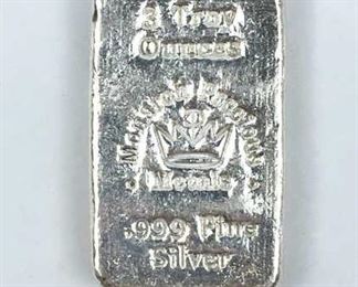 3 Troy Ounces Fine Silver Bar, Monarch .999