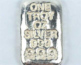1 Troy Ounce Fine Silver Poured Bar, Skull