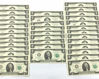(35) Consecutive Serial $2, Crisp Uncirculated