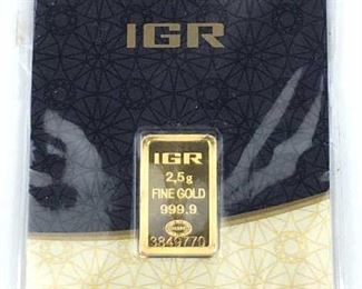 2.5g Fine Gold Bar 999.9 IGR Carded w/ Assay