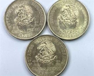 1951, 1952, 1953 Silver 5 Pesos, Mexico BU