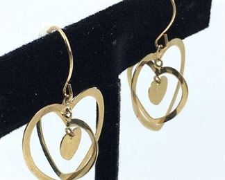 14K Triple Heart Dangle Earrings