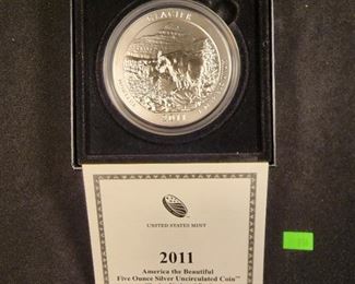 LOT 16 2011 GLACIER NATIONAL PARK FIVE OUNCE SILVER UNCIRCULATED COIN