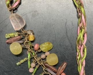 Handmade Shell, Rose Quartz , Glass Necklace
