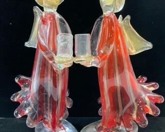 Pair Murano Style Hand Blown Angel Candle Holders

