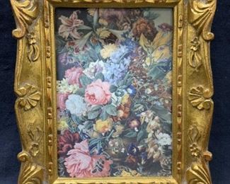 Ornately Framed Flowers On Fabric Print
