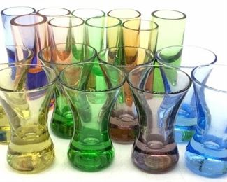 17 Colored Art Glass Shot Glasses
