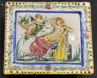 Hand Painted Ceramic Lidded Trinket Box, Italy
