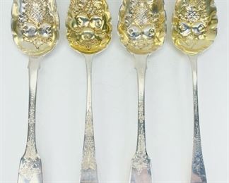 252 Grams Fine Sterling Silver Repousse Berry Spoons Set Of 4