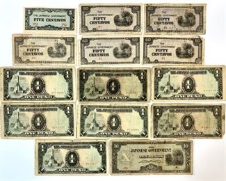 WWII Japanese Occupation of The Philippines Centavos and Pesos Banknotes