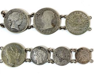 Antique 19th Century Silver Coin Chains