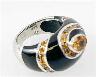 Fine Sterling Enamel Citrine Dome Statement Ring Size 8
