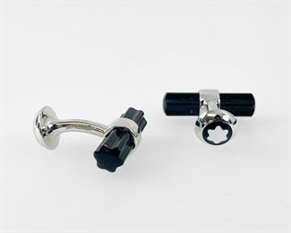 Fine Montblanc Sterling Silver Star Onyx Bar Cufflinks