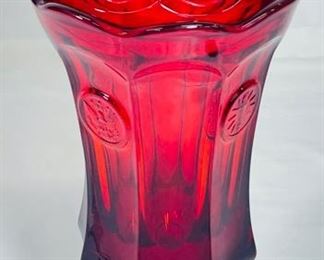 ostoria Coin Glass Ruby Tall Footed Urn and Cover