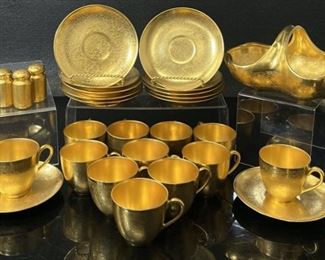 Thomas Bavaria Pickard Etched Gold China Saucers, Tea Cups, and More