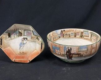 Antique Royal Doulton Charles Dickens Ware Bowl AND Capn Cuttle Octagonal Handled Dish