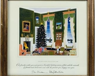 Bill Clinton and Hillary Clinton Authentic Signed 1996 Holiday Artwork Christmas Card