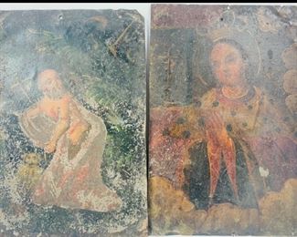 Antique Religious Retablos from between last quarter of 18thC to first quarter of 19thC. Possibly Earlier. Mexican Paintings on Tin
