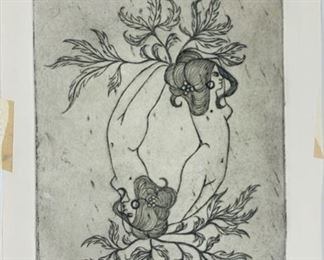 Sexy Nude Ladies MA Laing Pencil Signed Etching on Paper. Numbered 1/2