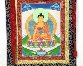 Original Asian Tibetan Thangka Painting on Fabric. Mounted within a Scroll