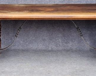 Vintage Spanish Trestle Table wood and iron