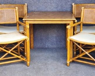20th Century McGuire San Francisco Bamboo Dining Table & 4 Bamboo Rattan Back Arm Chairs