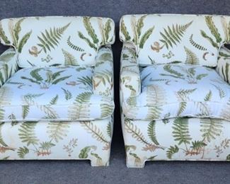 Pair Botanical Upholstered Lounge Chairs