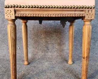 Antique Hand Carved French Stool Ottoman Brass Tacks