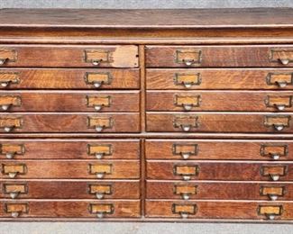 Antique Oak Flat File Cabinet 16 Drawer