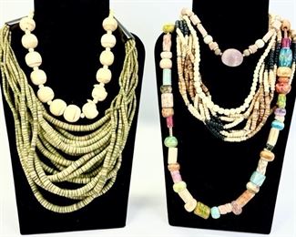 Vintage Tribal Wooden & Bone Beaded Statement Necklaces