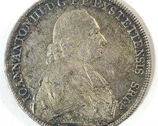 Eichstatt 1783 Johann Anton von Zehmen 1 Thaler Antique German Silver Coin
expand_more
The coin has a mass of 28.0g, a diameter of 41mm, and a thickness of 2mm.
 