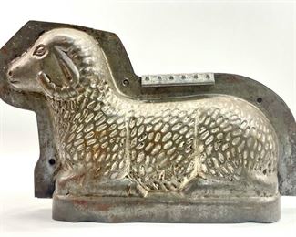 Antique reclining lamb shaped two-part chocolate mold