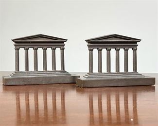 (2pc) PAIR BRONZE BOOKENDS  |                                                Of column pediment form, with Bradley Hubbard label on bottom - l. 7 x w. 1.75 x h. 4.5 in.