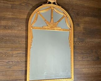ANTIQUE DOME TOP MIRROR  |                                                 Gilt frame wall mirror crested by an urn, the top section with art deco devices - w. 27 x h. 48 in.