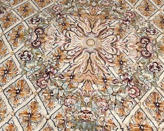 ANTIQUE PATTERN CARPET  |                                                            Central medallion on a patterned field within floral and foliate borders - l. 126 x w. 94 in.