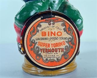 BINO VERMOUTH DECANTER   |   Antique Bino Super Torino Vermouth Decanter, Giacobino & Rosso; still contains liquid - w. 6 x h. 11 in.
