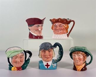 (5pc) SMALL TOBY JUGS  |  Royal Doulton Toby jugs, including: "The Cardinal", "Arriet", "St George", "Old King Cole" and "Sairey Gamp" - l. 4 x w. 3 x h. 4 in. (Old King Cole)