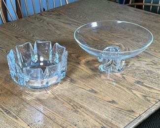 (2pc) DESIGNER GLASS  |   Including a Steuben blown glass footed bowl and an Orrefors lotus leaf bowl. - h. 6.5 x dia. 13 in.