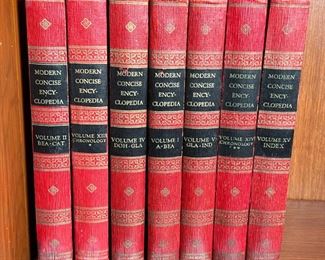 (7pc) MODERN CONCISE ENCYCLOPEDIA SET  |  Unicorn Press, New York, 1941, edited by William Hendelson, including volumes 1, 2, 4, 5, 13, 14, 15 - w. 5.5 x h. 8.5 in.
