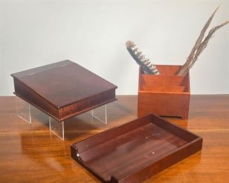 (3pc) DESK SET  |  Including a writing box with a slant lid, hinged to reveal fitted interior; a document tray; and a letter box - l. 16 x w. 10-1/2 in. (document tray)
