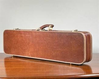 BROWNING FITTED SHOTGUN CASE  |  Browning Superposed brown leather case; looks like it would fit a 30 inch barrel and 23 inch stock - l. 32 x w. 4.5. x h. 9.25. in.

