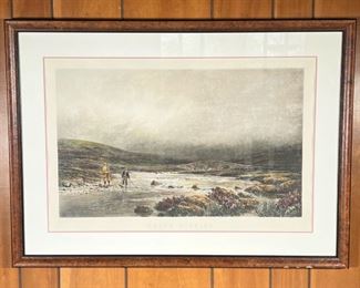 TROUT FISHING PRINT  |  Print framed behind glass of Douglas Adam's 1892 painting "Trout Fishing" - w. 34 x h. 24 in. (frame)
