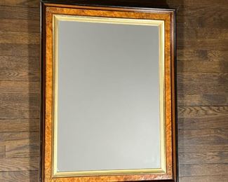 FRAMED WALL MIRROR  |  Wall mirror with etched accents in the wood frame, gilt innermost border - l. 34 x w. 25 in.