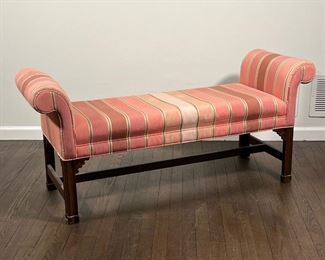 CHIPPENDALE STYLE WINDOW BENCH  |  Pink striped upholstery - l. 54 x w. 18 x h. 24 in.