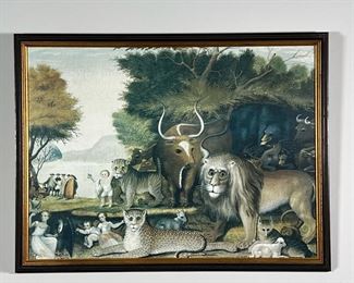 A PEACEABLE KINGDOM GICLEE  |  Framed (no glass) giclée print of Edward Hicks' famous painting "A Peaceable Kingdom" - w. 25 x h. 19 in. (frame)
