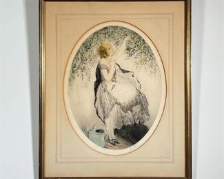 P.E. FELIX ETCHING  |  P. Emile Felix etching of a girl picking oranges, ed. 120/350 and pencil signed lower margin- w. 19 x h. 23.5 in. (frame)