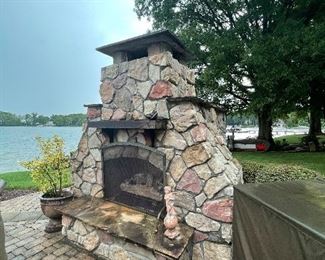 outdoor gas logs + stone work