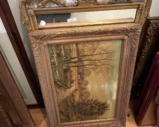 Antique oil and ornate eagle mirror