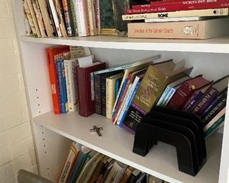 Books about travel, cooking, and religion.